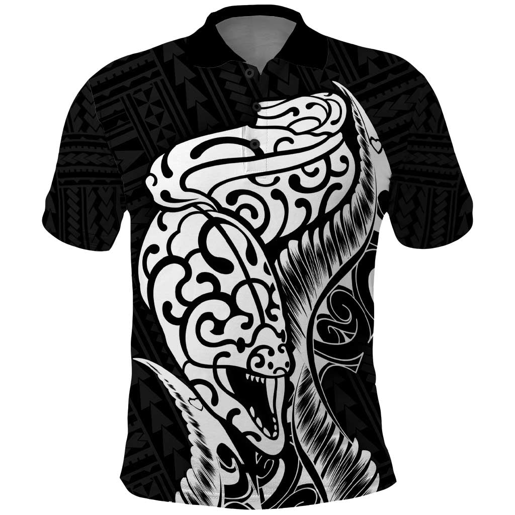 New Zealand Eel Polo Shirt Tuna Aotearoa Maori Patten - Black - Vibe Hoodie Shop