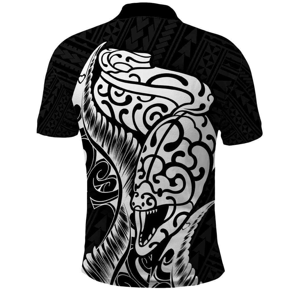 New Zealand Eel Polo Shirt Tuna Aotearoa Maori Patten - Black - Vibe Hoodie Shop