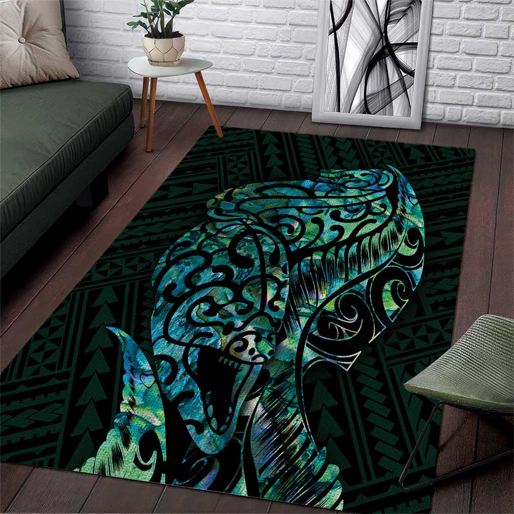 New Zealand Eel Area Rug Tuna Aotearoa Maori With Paua Shell - Turquoise - Vibe Hoodie Shop