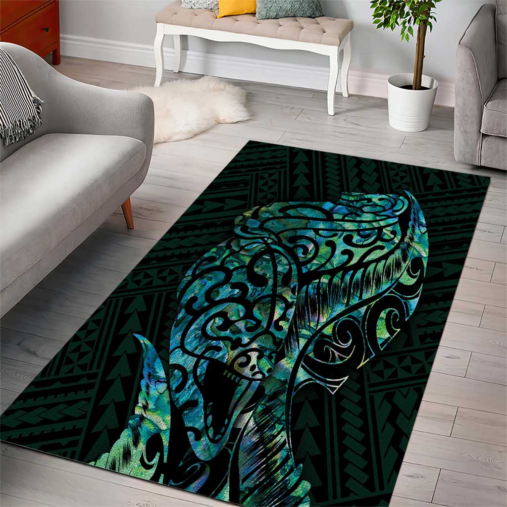 New Zealand Eel Area Rug Tuna Aotearoa Maori With Paua Shell - Turquoise - Vibe Hoodie Shop