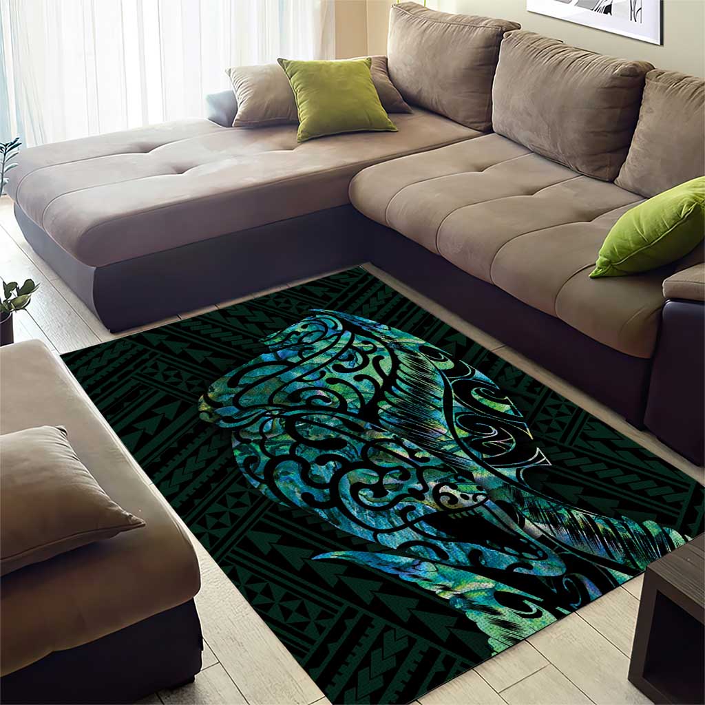 New Zealand Eel Area Rug Tuna Aotearoa Maori With Paua Shell - Turquoise - Vibe Hoodie Shop