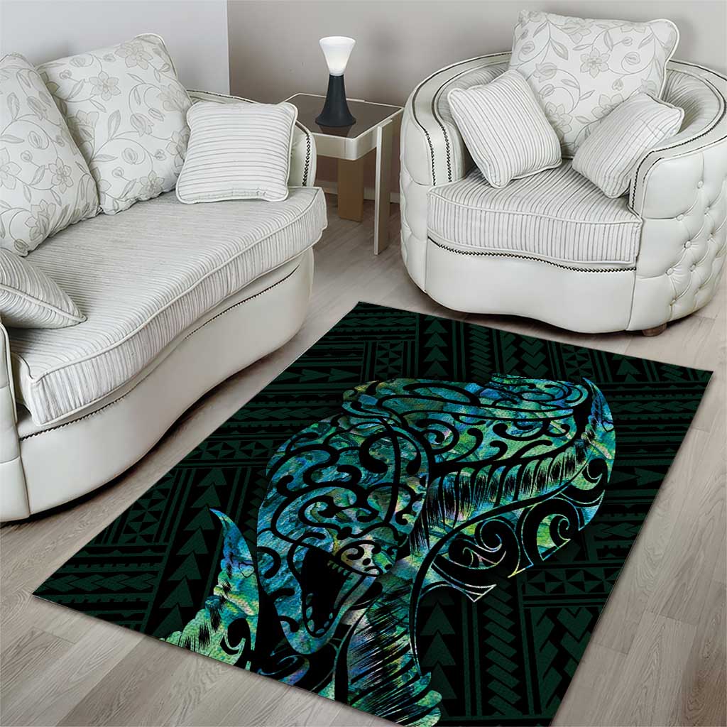 New Zealand Eel Area Rug Tuna Aotearoa Maori With Paua Shell - Turquoise - Vibe Hoodie Shop