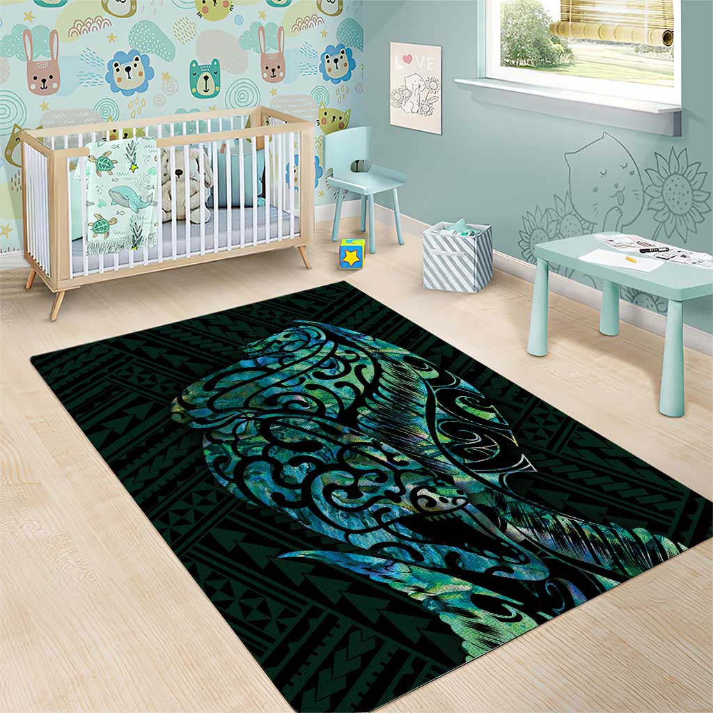 New Zealand Eel Area Rug Tuna Aotearoa Maori With Paua Shell - Turquoise - Vibe Hoodie Shop