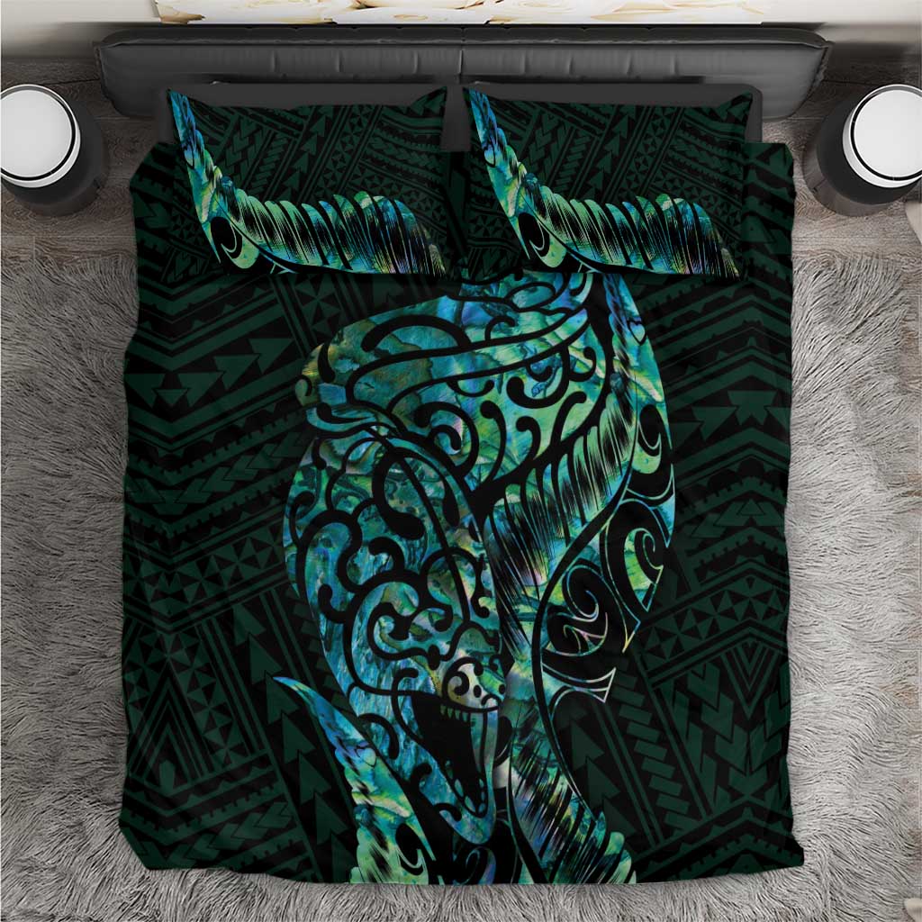 New Zealand Eel Bedding Set Tuna Aotearoa Maori With Paua Shell - Turquoise - Vibe Hoodie Shop