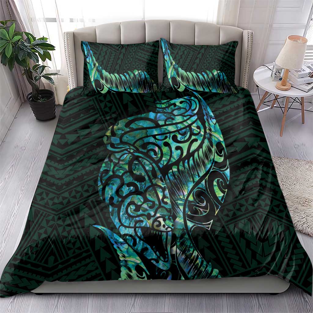 New Zealand Eel Bedding Set Tuna Aotearoa Maori With Paua Shell - Turquoise - Vibe Hoodie Shop