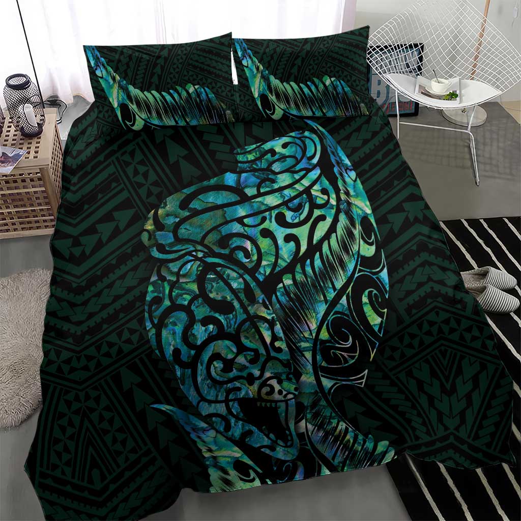 New Zealand Eel Bedding Set Tuna Aotearoa Maori With Paua Shell - Turquoise - Vibe Hoodie Shop