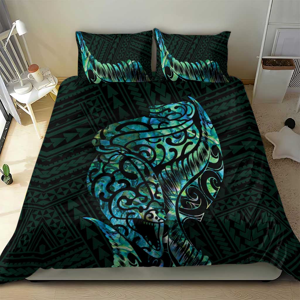 New Zealand Eel Bedding Set Tuna Aotearoa Maori With Paua Shell - Turquoise - Vibe Hoodie Shop
