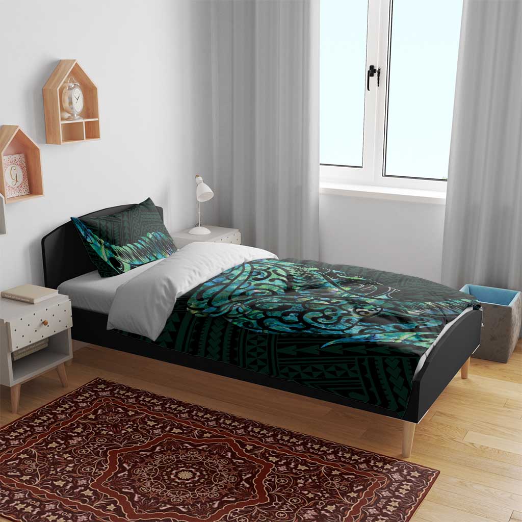 New Zealand Eel Bedding Set Tuna Aotearoa Maori With Paua Shell - Turquoise - Vibe Hoodie Shop