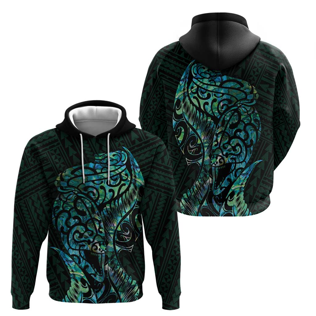 New Zealand Eel Hoodie Tuna Aotearoa Maori With Paua Shell - Turquoise - Vibe Hoodie Shop