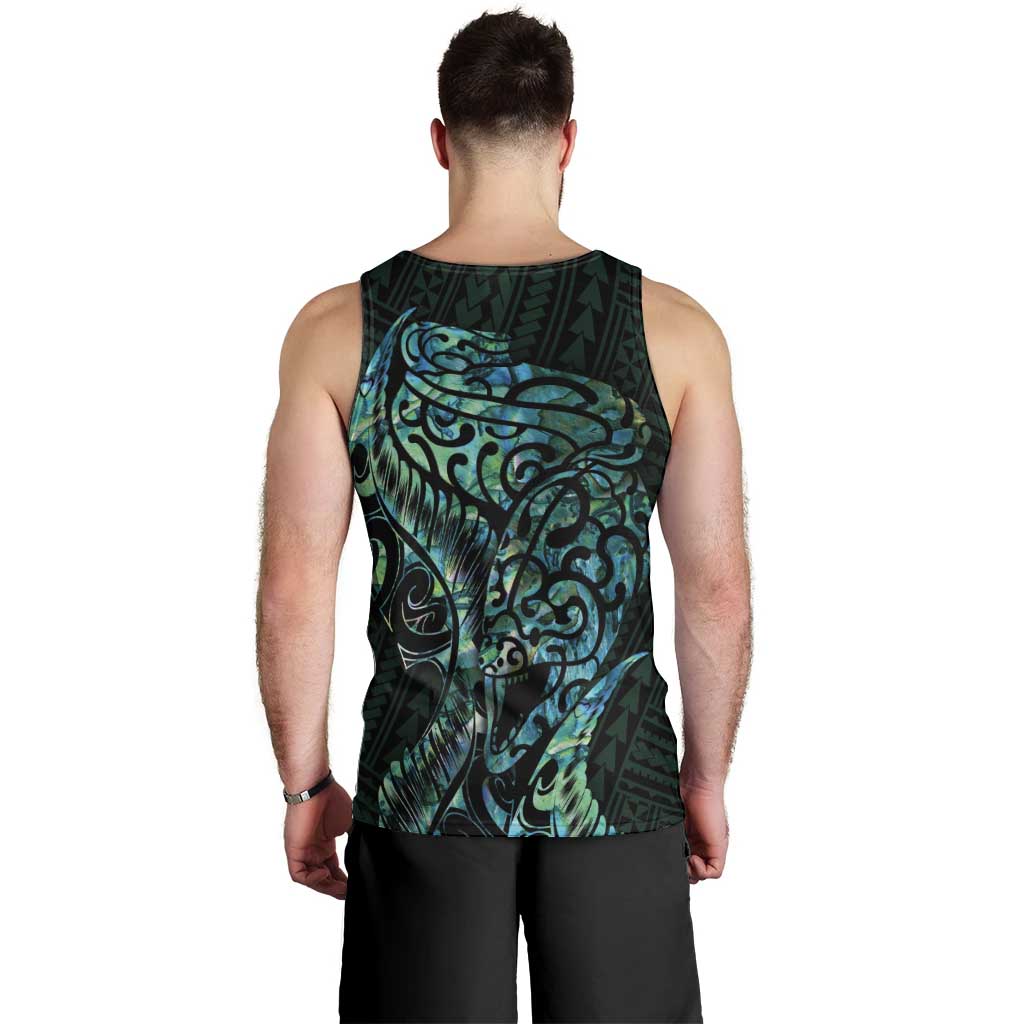 New Zealand Eel Men Tank Top Tuna Aotearoa Maori With Paua Shell - Turquoise - Vibe Hoodie Shop