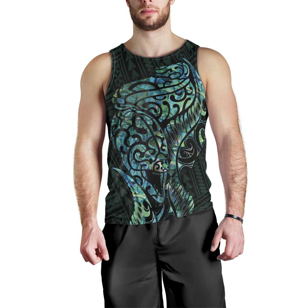 New Zealand Eel Men Tank Top Tuna Aotearoa Maori With Paua Shell - Turquoise - Vibe Hoodie Shop