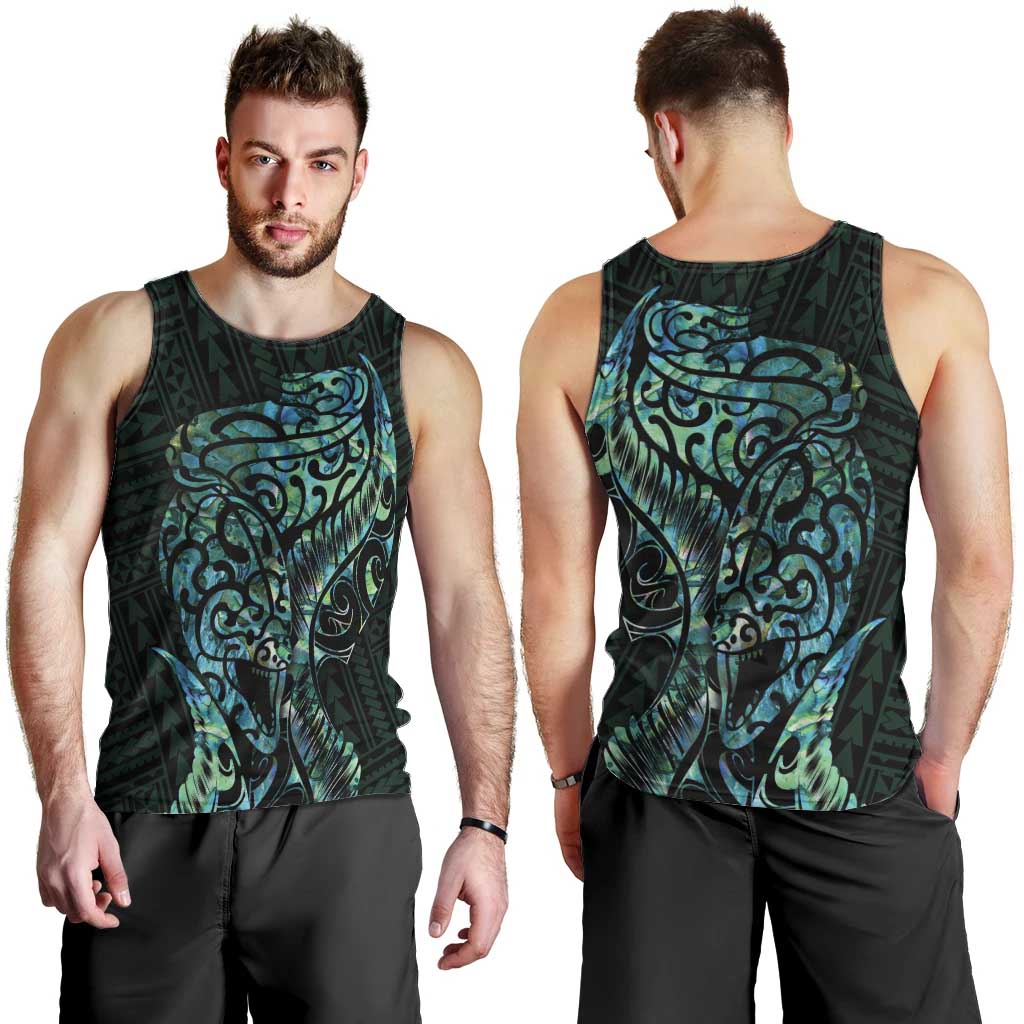 New Zealand Eel Men Tank Top Tuna Aotearoa Maori With Paua Shell - Turquoise - Vibe Hoodie Shop