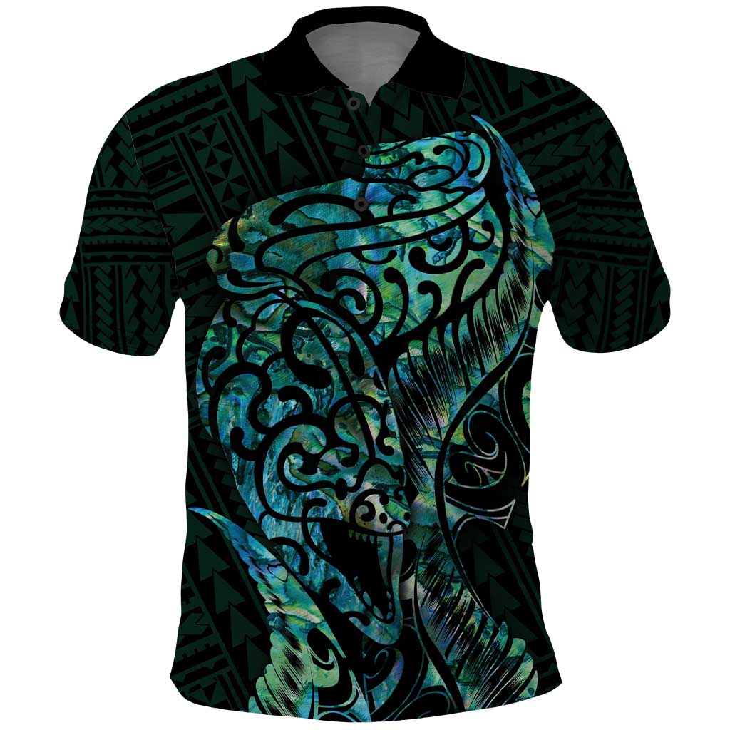 New Zealand Eel Polo Shirt Tuna Aotearoa Maori With Paua Shell - Turquoise - Vibe Hoodie Shop