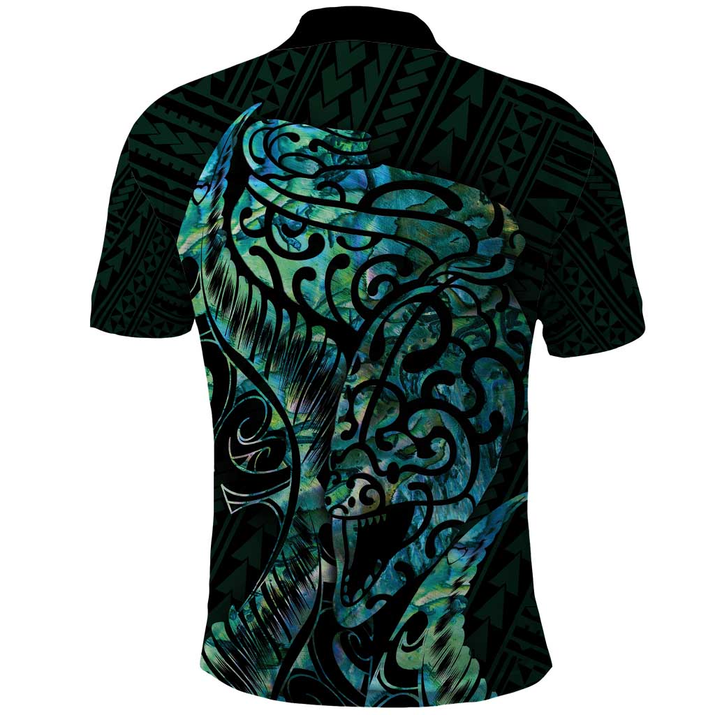 New Zealand Eel Polo Shirt Tuna Aotearoa Maori With Paua Shell - Turquoise - Vibe Hoodie Shop