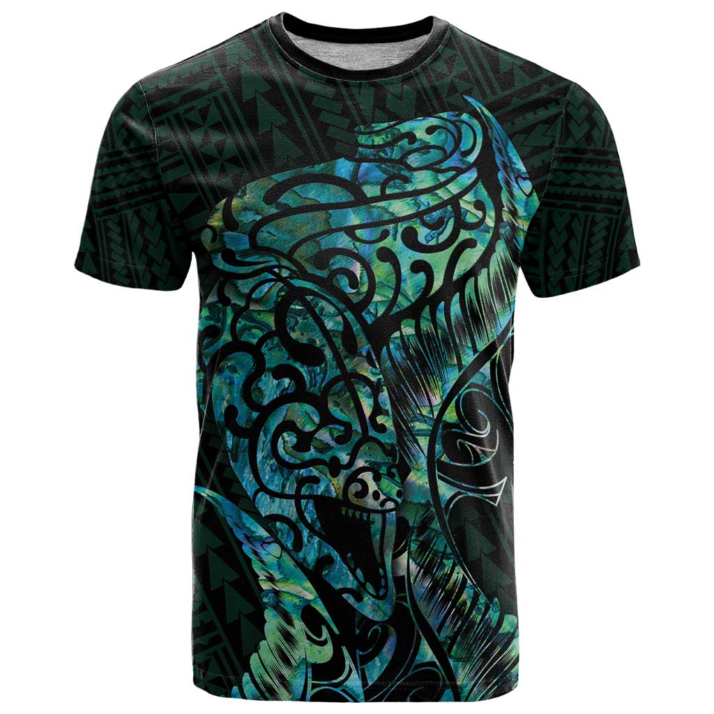 New Zealand Eel T Shirt Tuna Aotearoa Maori With Paua Shell - Turquoise - Vibe Hoodie Shop