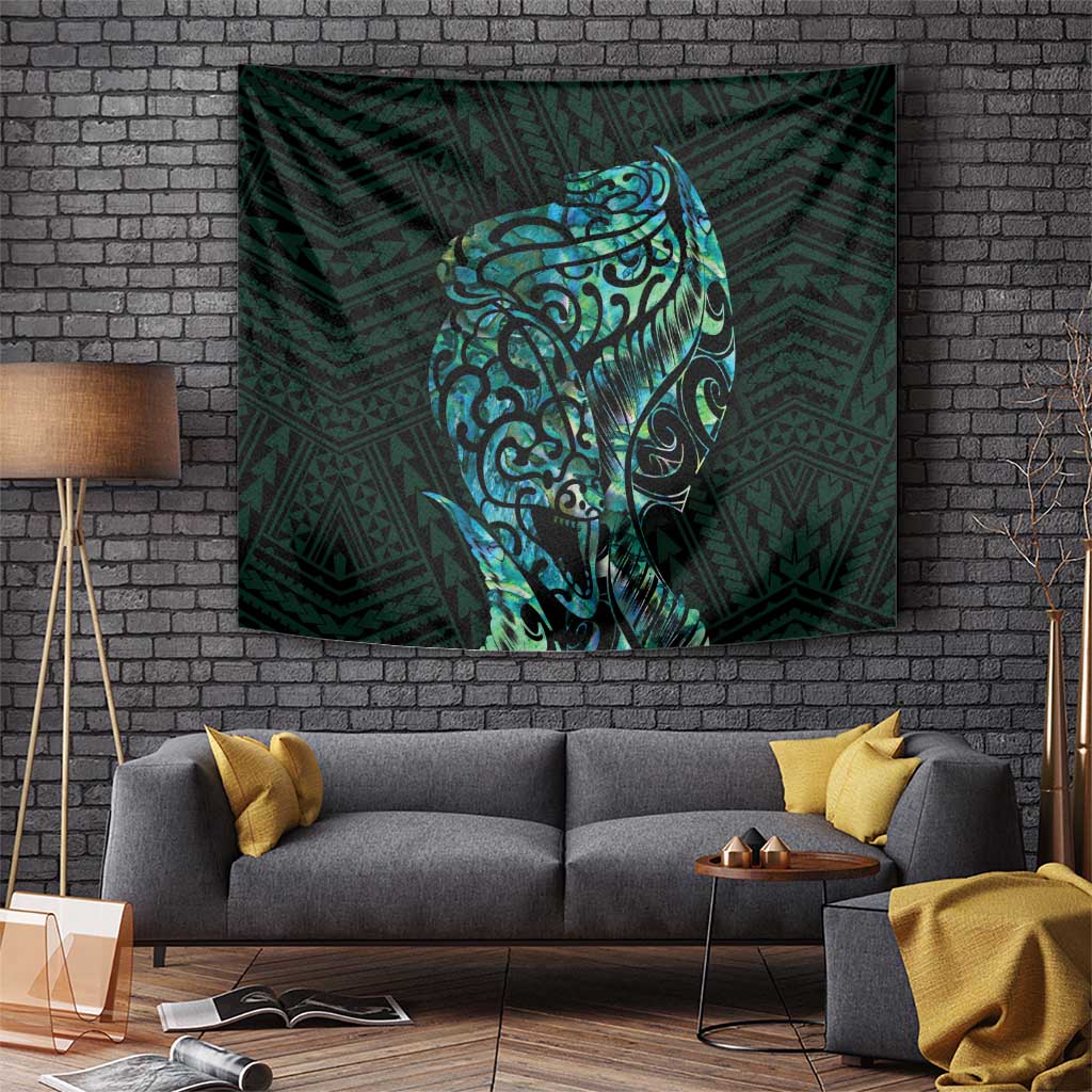 New Zealand Eel Tapestry Tuna Aotearoa Maori With Paua Shell - Turquoise - Vibe Hoodie Shop