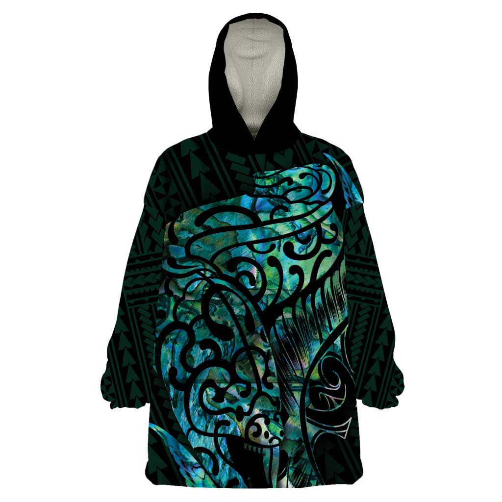 New Zealand Eel Wearable Blanket Hoodie Tuna Aotearoa Maori With Paua Shell - Turquoise - Vibe Hoodie Shop