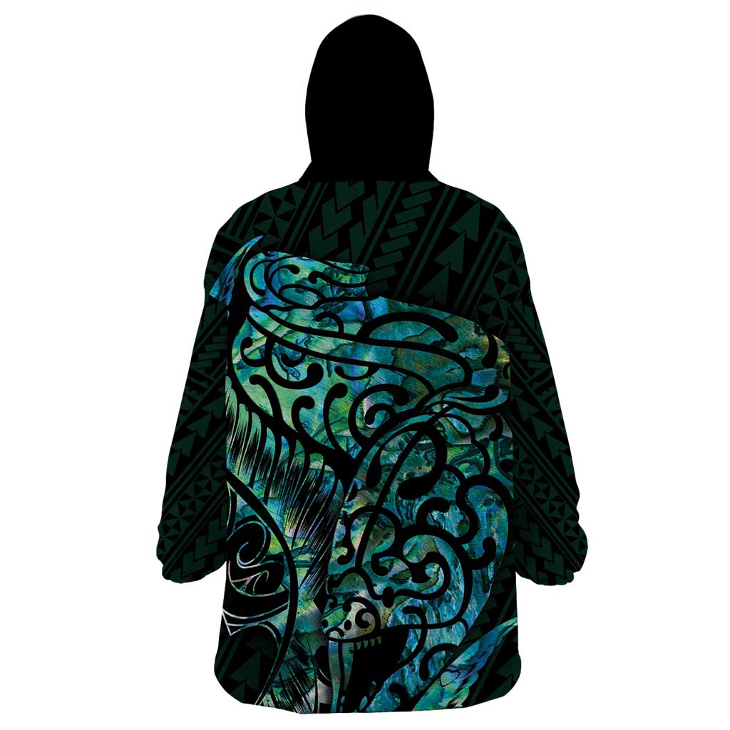 New Zealand Eel Wearable Blanket Hoodie Tuna Aotearoa Maori With Paua Shell - Turquoise - Vibe Hoodie Shop