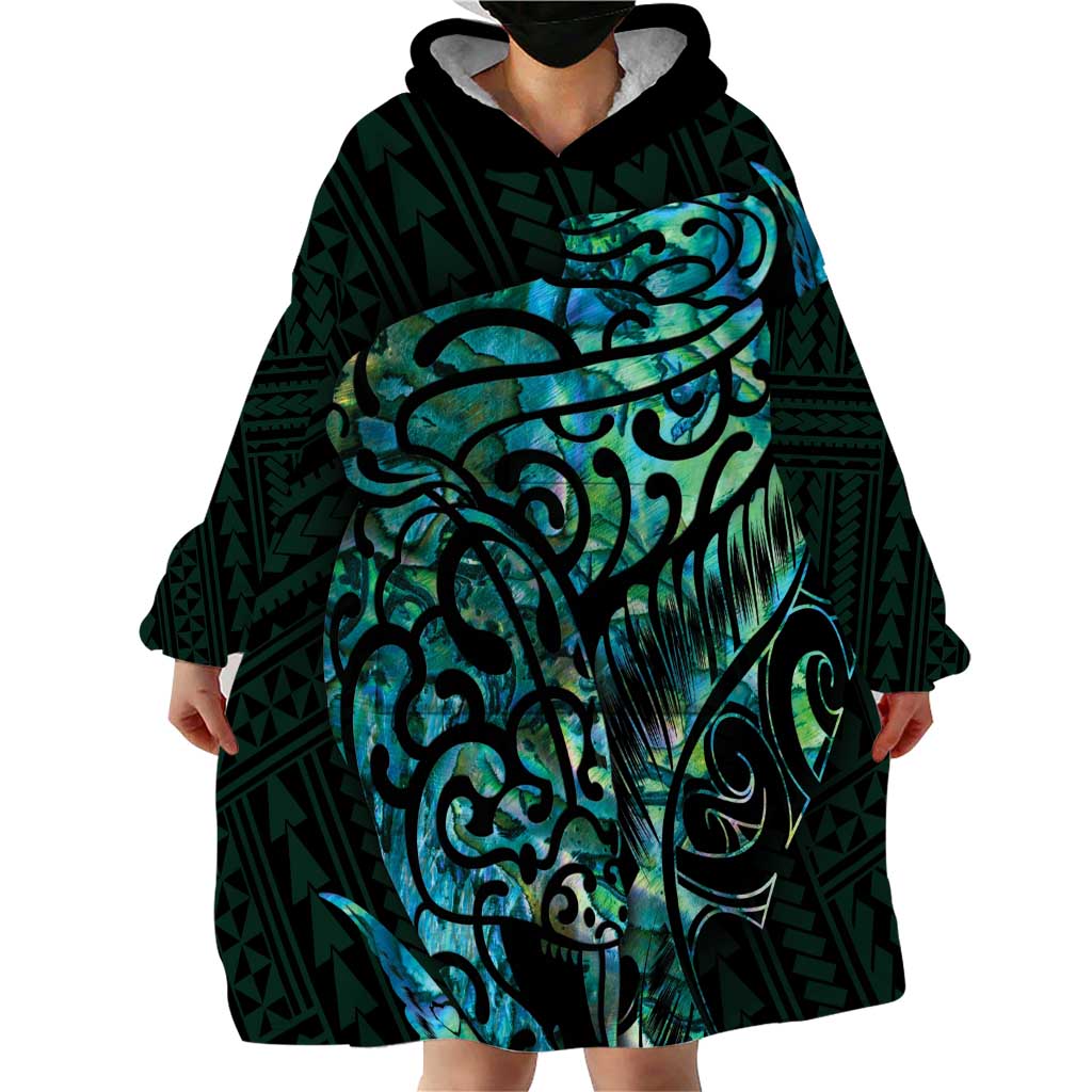 New Zealand Eel Wearable Blanket Hoodie Tuna Aotearoa Maori With Paua Shell - Turquoise - Vibe Hoodie Shop