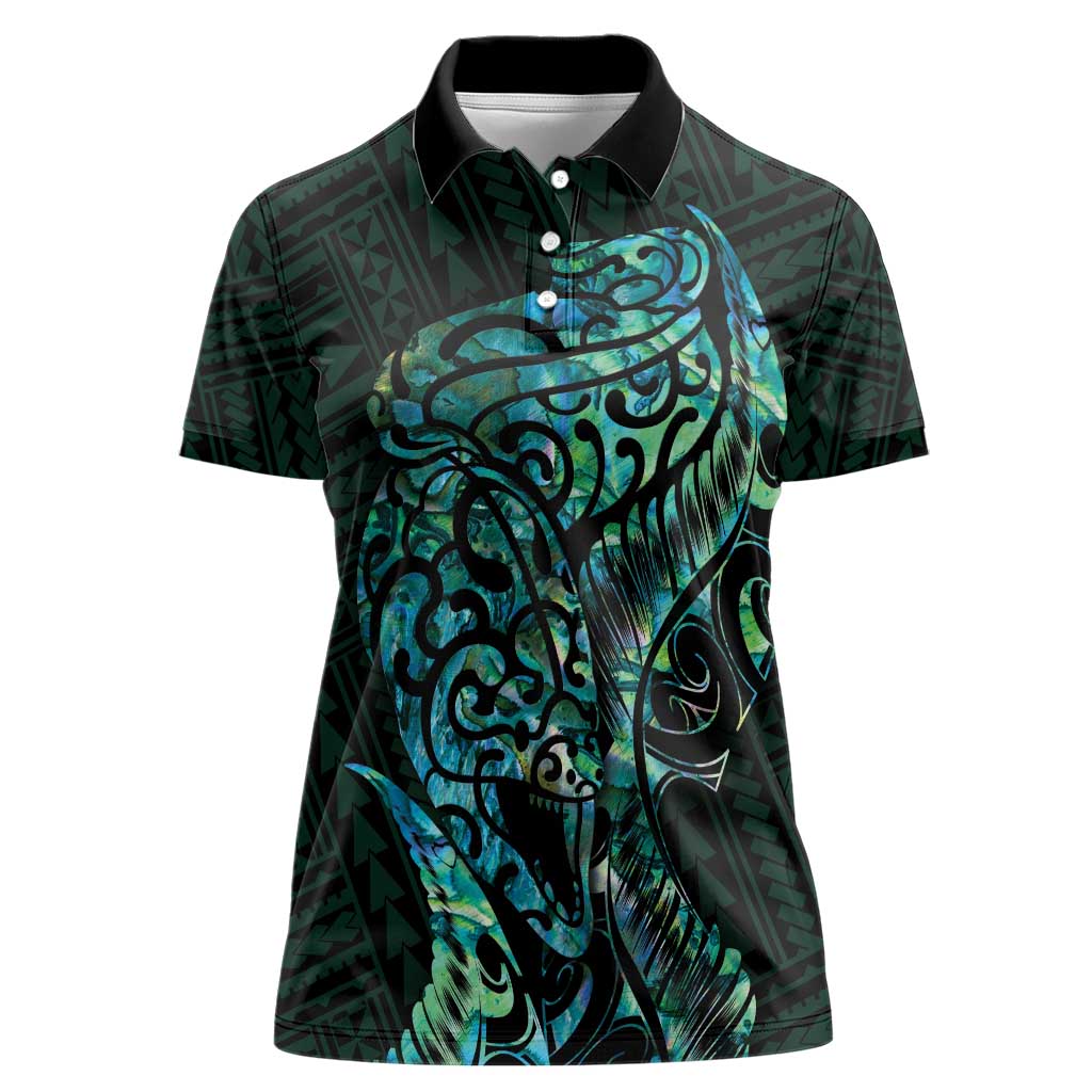 New Zealand Eel Women Polo Shirt Tuna Aotearoa Maori With Paua Shell - Turquoise - Vibe Hoodie Shop