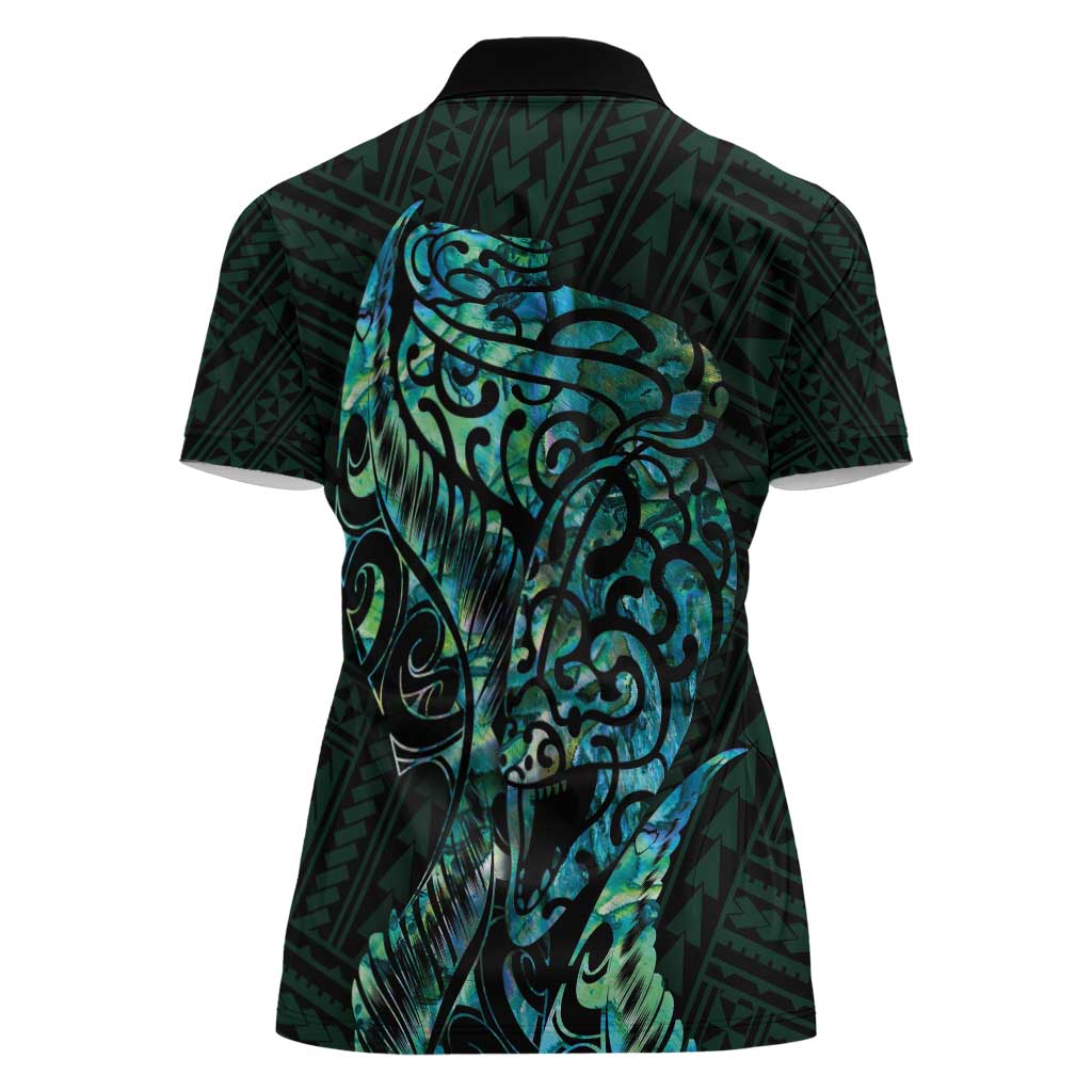 New Zealand Eel Women Polo Shirt Tuna Aotearoa Maori With Paua Shell - Turquoise - Vibe Hoodie Shop