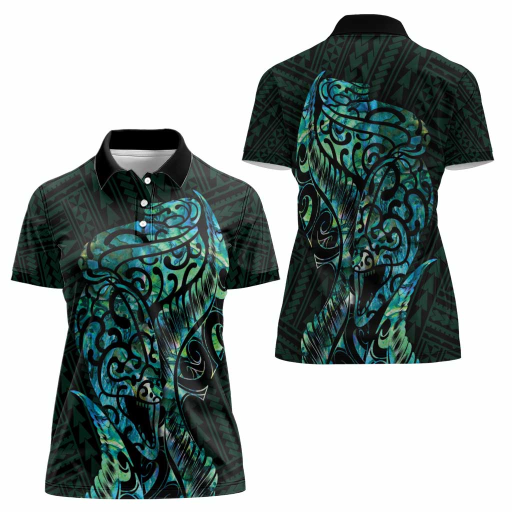 New Zealand Eel Women Polo Shirt Tuna Aotearoa Maori With Paua Shell - Turquoise - Vibe Hoodie Shop