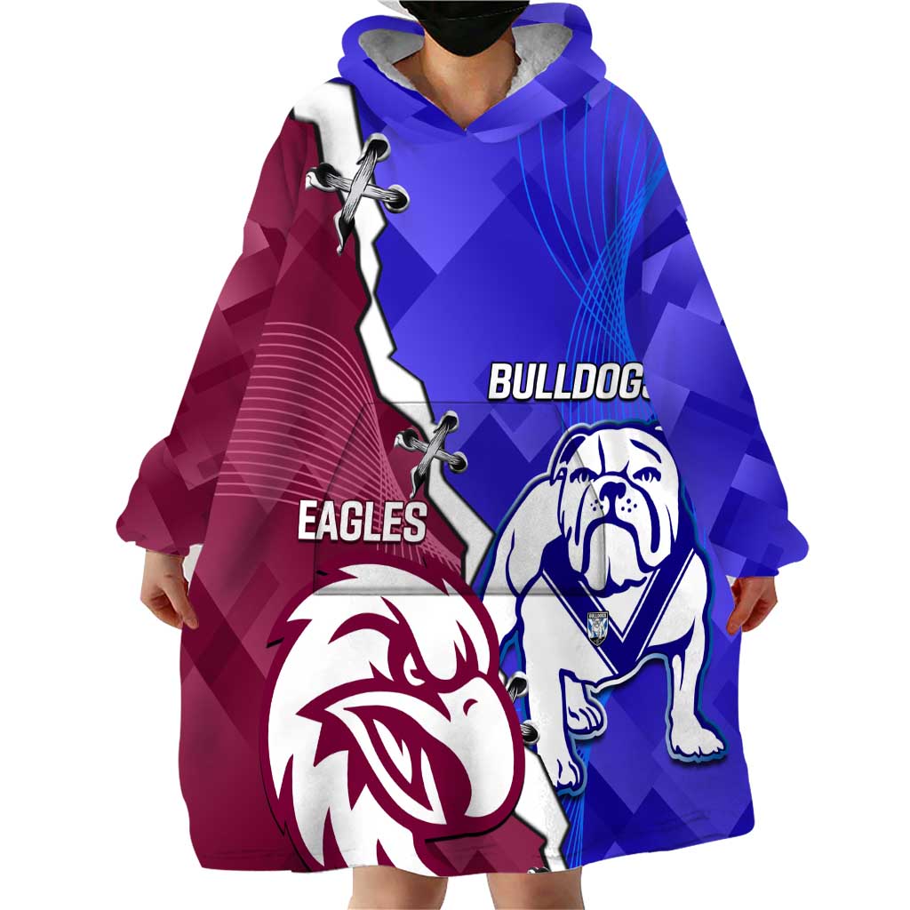 Personalised Bulldogs And Eagles Rugby Wearable Blanket Hoodie Dynamic Style - Vibe Hoodie Shop