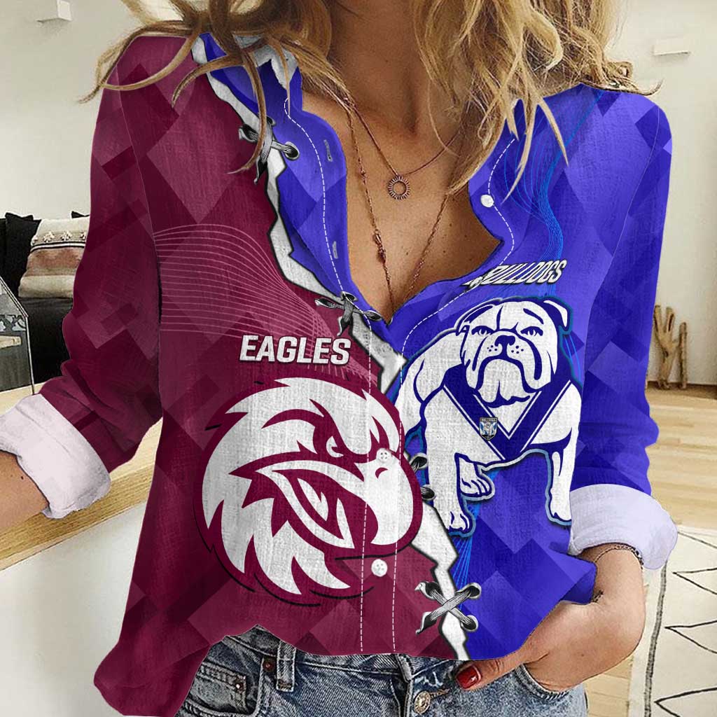 Personalised Bulldogs And Eagles Rugby Women Casual Shirt Dynamic Style - Vibe Hoodie Shop
