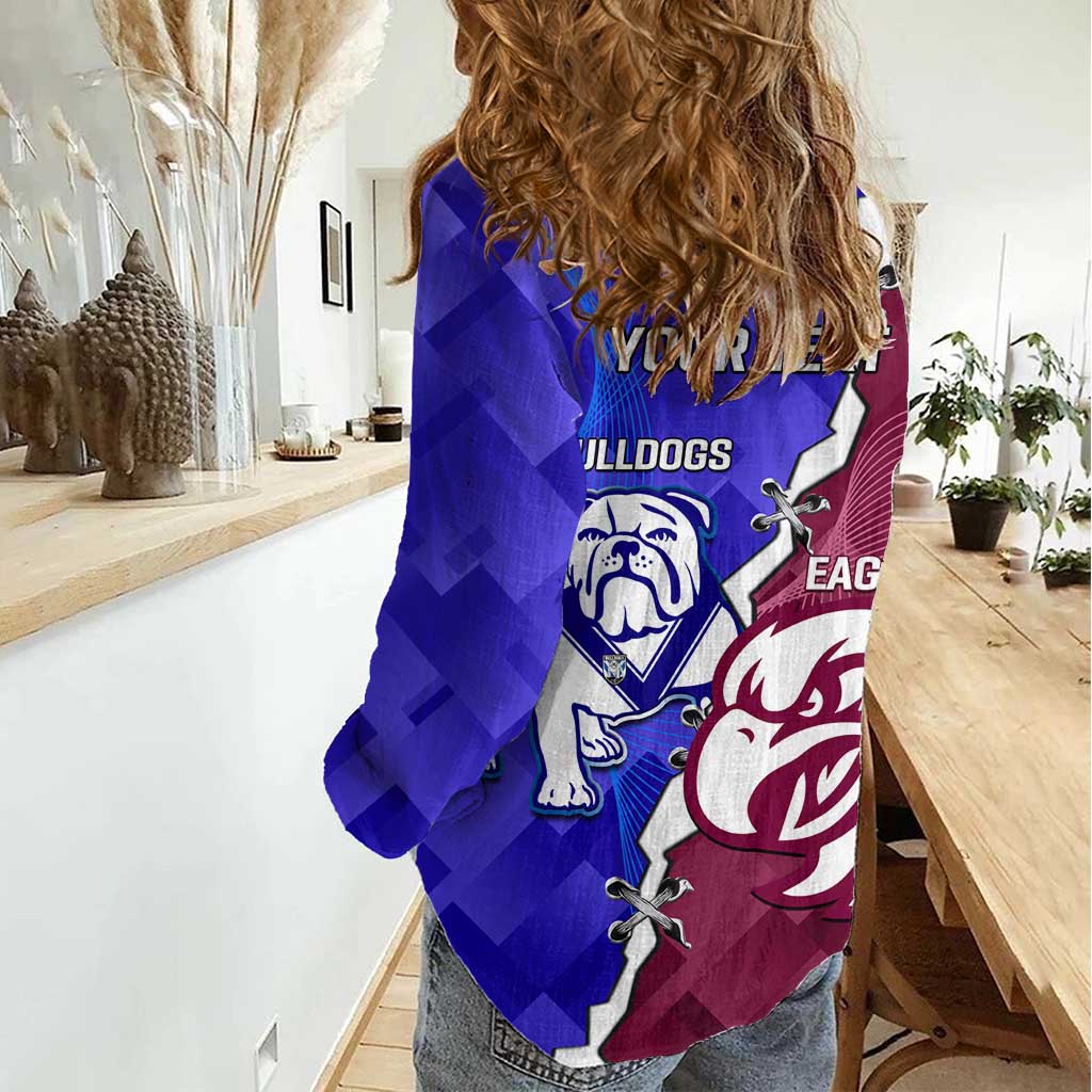 Personalised Bulldogs And Eagles Rugby Women Casual Shirt Dynamic Style - Vibe Hoodie Shop