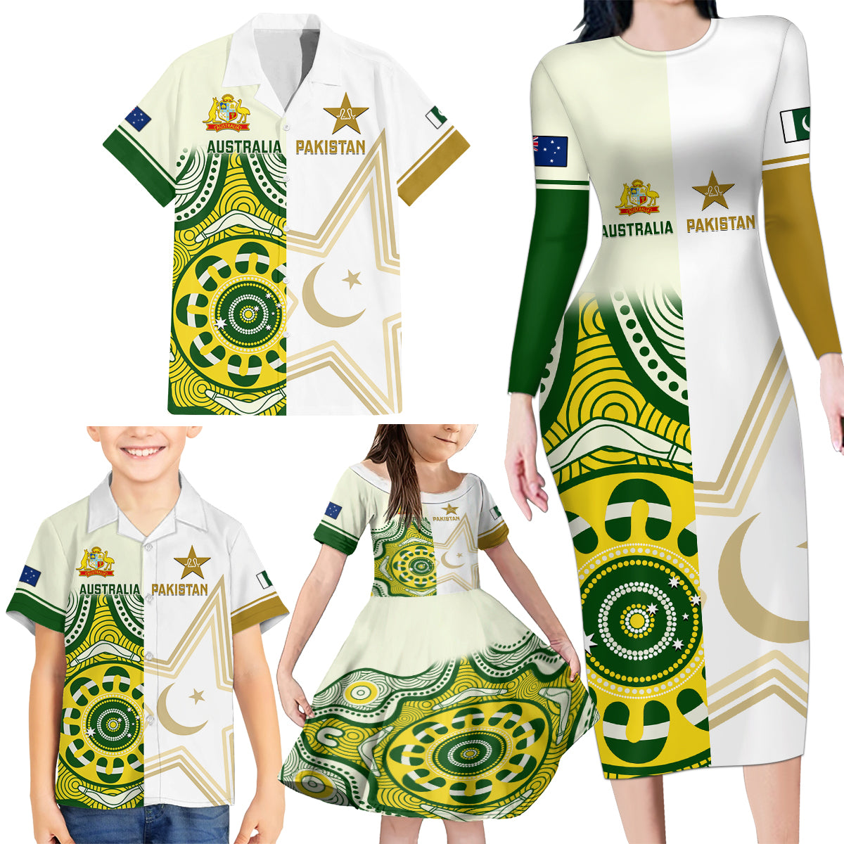 australia-and-pakistan-cricket-family-matching-long-sleeve-bodycon-dress-and-hawaiian-shirt-boxing-day-2023-test-aussie-with-shaheens