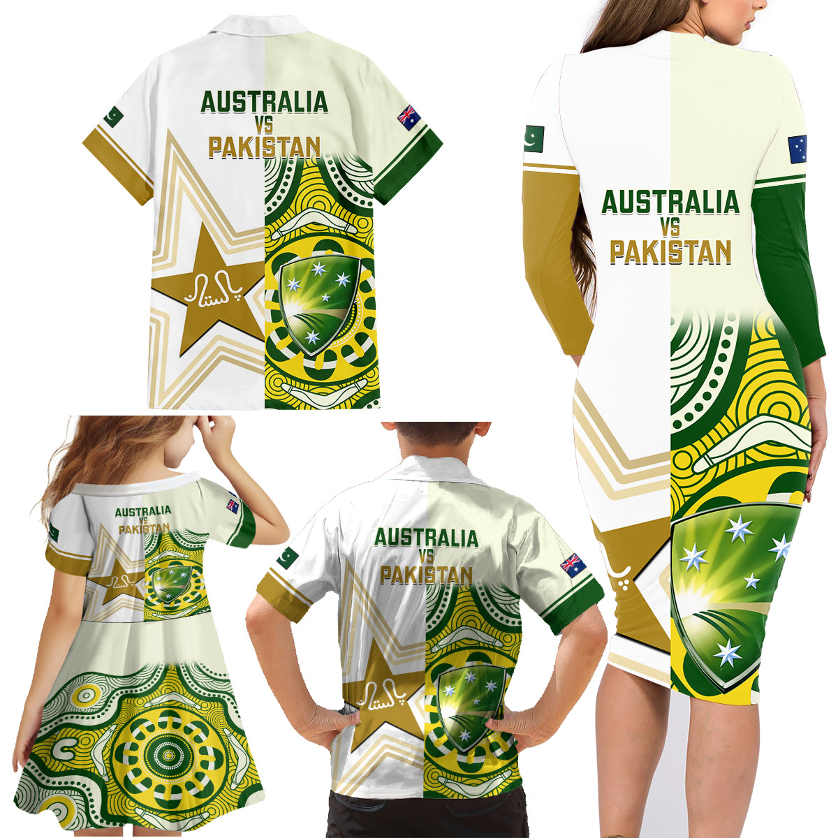 australia-and-pakistan-cricket-family-matching-long-sleeve-bodycon-dress-and-hawaiian-shirt-boxing-day-2023-test-aussie-with-shaheens