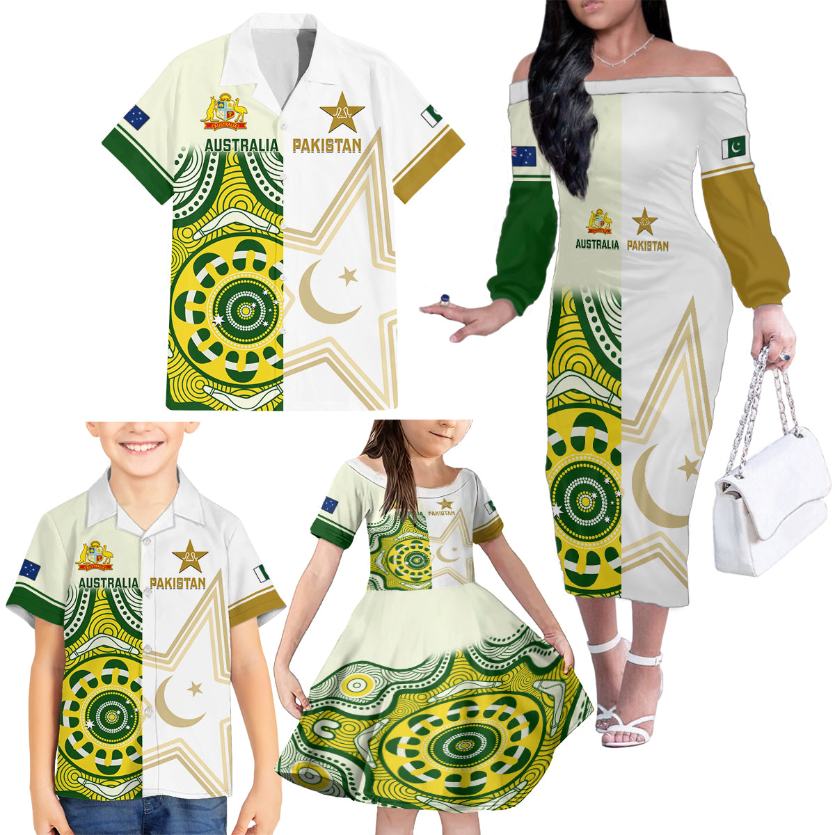 australia-and-pakistan-cricket-family-matching-off-shoulder-long-sleeve-dress-and-hawaiian-shirt-boxing-day-2023-test-aussie-with-shaheens