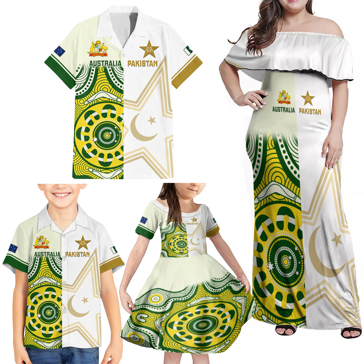 australia-and-pakistan-cricket-family-matching-off-shoulder-maxi-dress-and-hawaiian-shirt-boxing-day-2023-test-aussie-with-shaheens