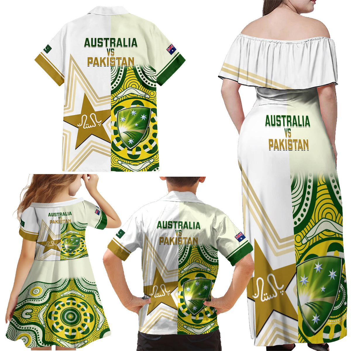 australia-and-pakistan-cricket-family-matching-off-shoulder-maxi-dress-and-hawaiian-shirt-boxing-day-2023-test-aussie-with-shaheens