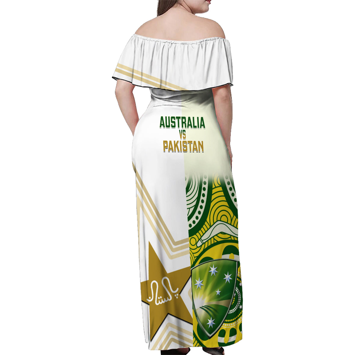 australia-and-pakistan-cricket-family-matching-off-shoulder-maxi-dress-and-hawaiian-shirt-boxing-day-2023-test-aussie-with-shaheens