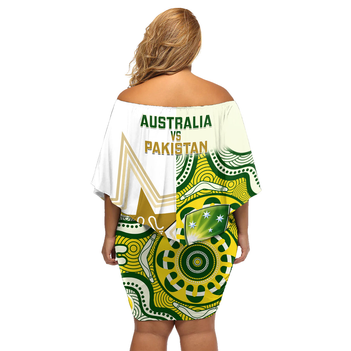 australia-and-pakistan-cricket-family-matching-off-shoulder-short-dress-and-hawaiian-shirt-boxing-day-2023-test-aussie-with-shaheens