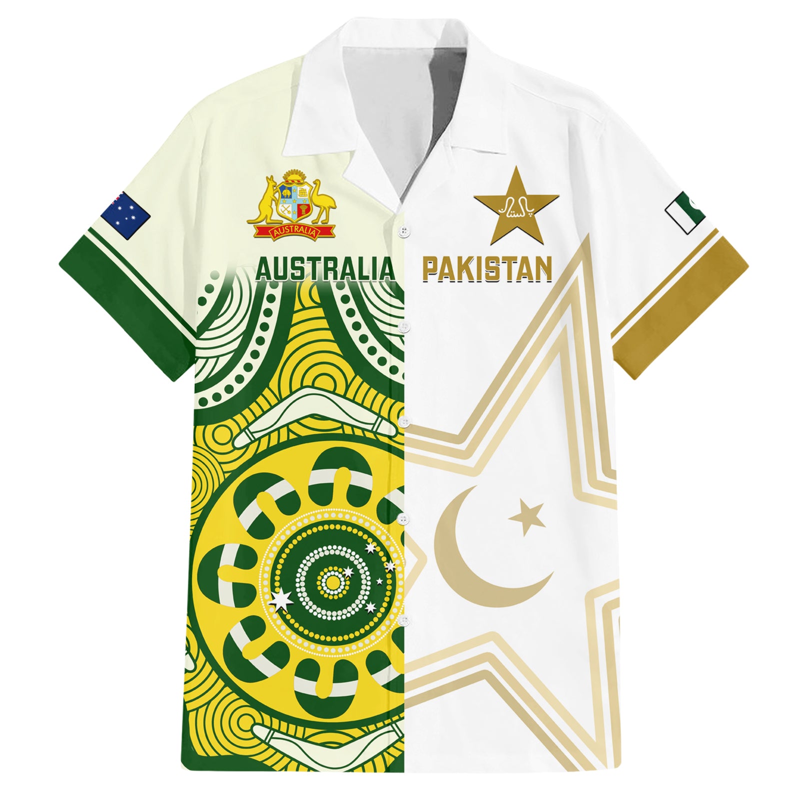 australia-and-pakistan-cricket-family-matching-short-sleeve-bodycon-dress-and-hawaiian-shirt-boxing-day-2023-test-aussie-with-shaheens