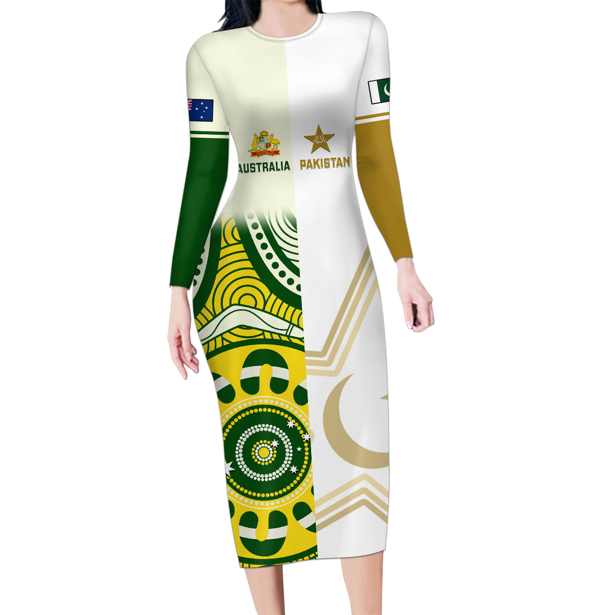 custom-australia-and-pakistan-cricket-family-matching-long-sleeve-bodycon-dress-and-hawaiian-shirt-boxing-day-2023-test-aussie-with-shaheens