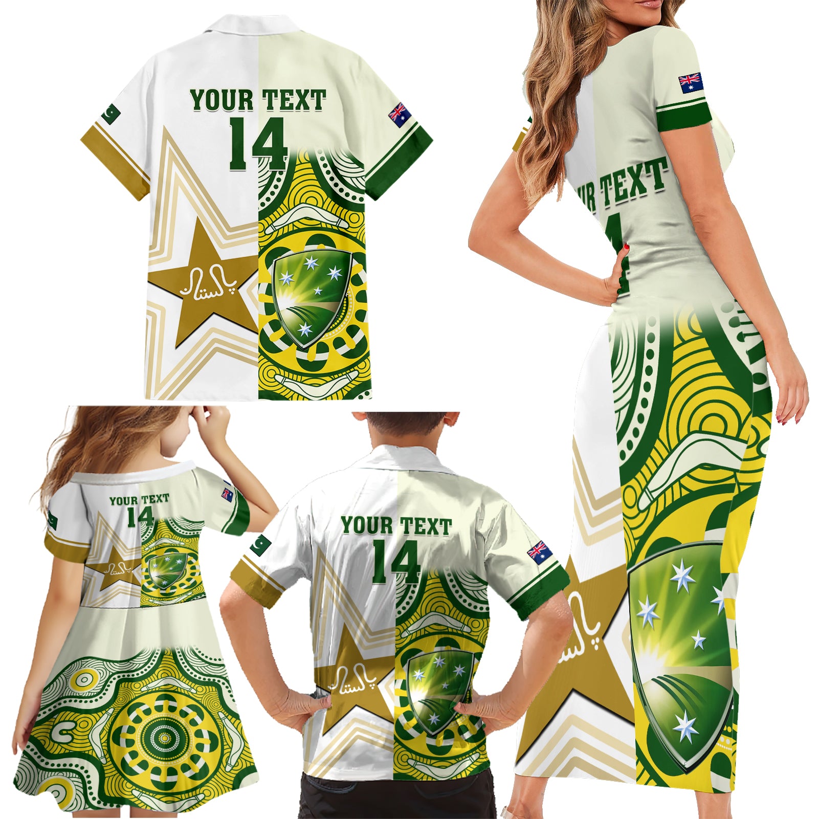 custom-australia-and-pakistan-cricket-family-matching-short-sleeve-bodycon-dress-and-hawaiian-shirt-boxing-day-2023-test-aussie-with-shaheens