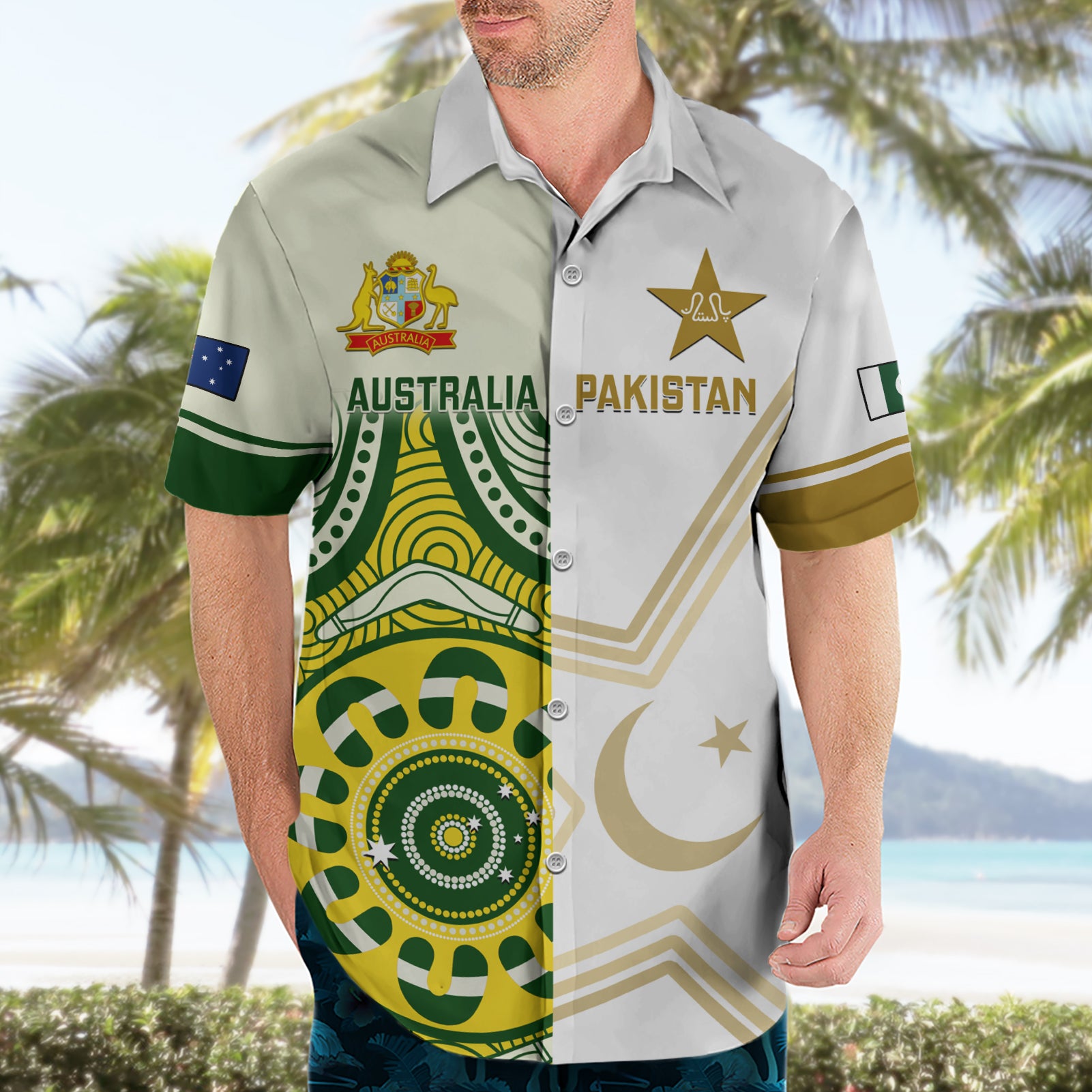 Custom Australia And Pakistan Cricket Hawaiian Shirt Boxing Day 2023 Test Aussie With Shaheens - Vibe Hoodie Shop