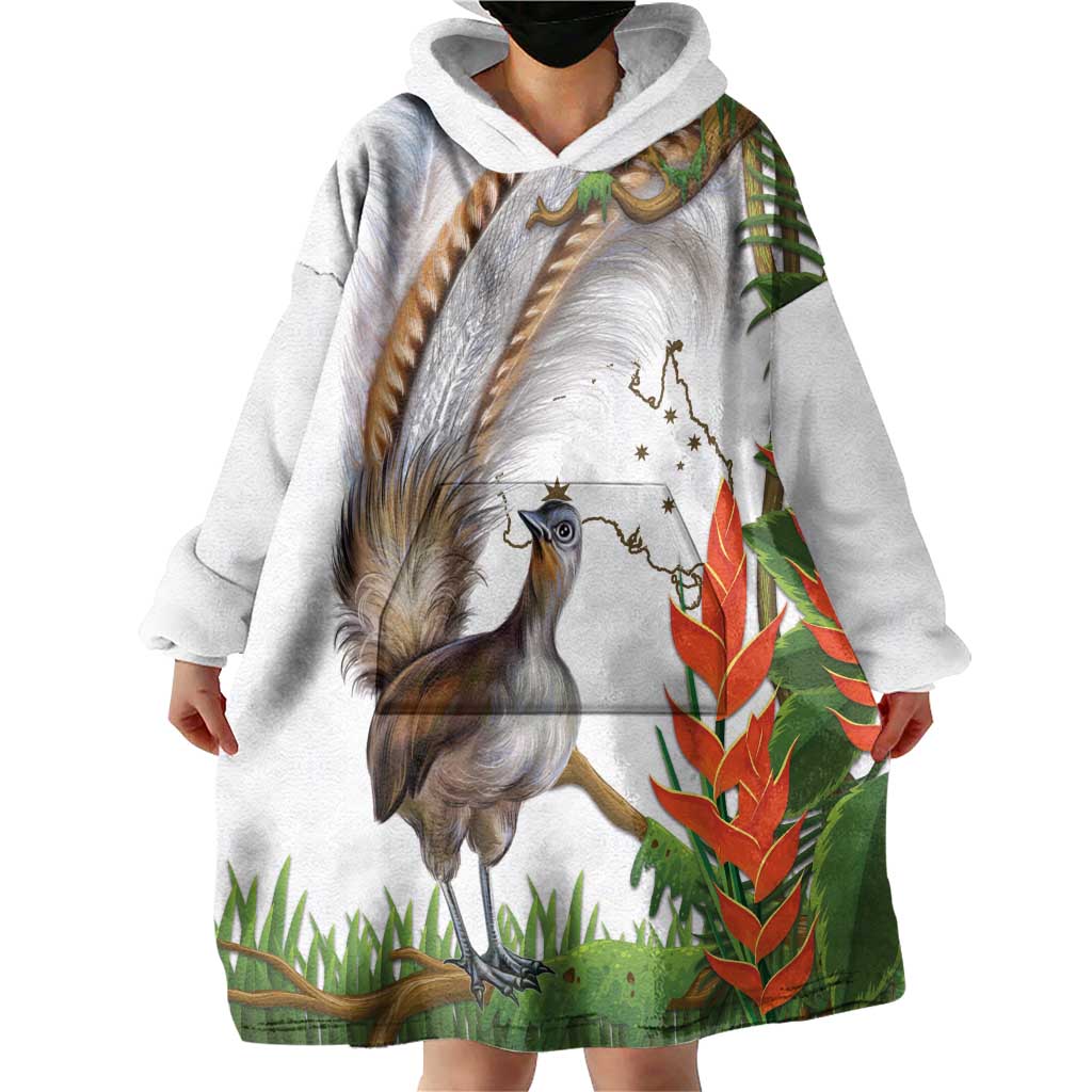 Australia Superb Lyrebird Wearable Blanket Hoodie Aussie Map - Rainforest Vibes - Vibe Hoodie Shop