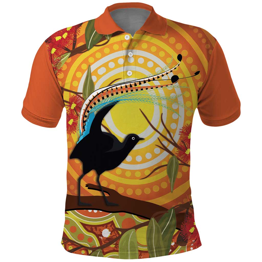 Australia Superb Lyrebird Polo Shirt Aboriginal Art - Vibe Hoodie Shop