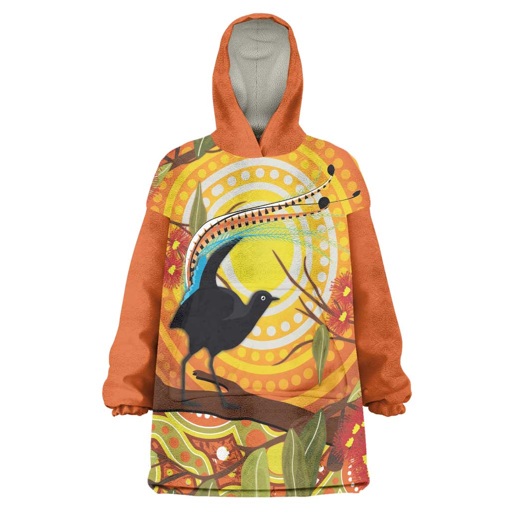 Australia Superb Lyrebird Wearable Blanket Hoodie Aboriginal Art - Vibe Hoodie Shop