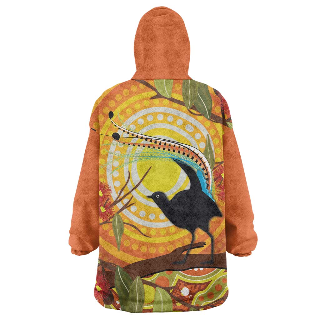 Australia Superb Lyrebird Wearable Blanket Hoodie Aboriginal Art - Vibe Hoodie Shop