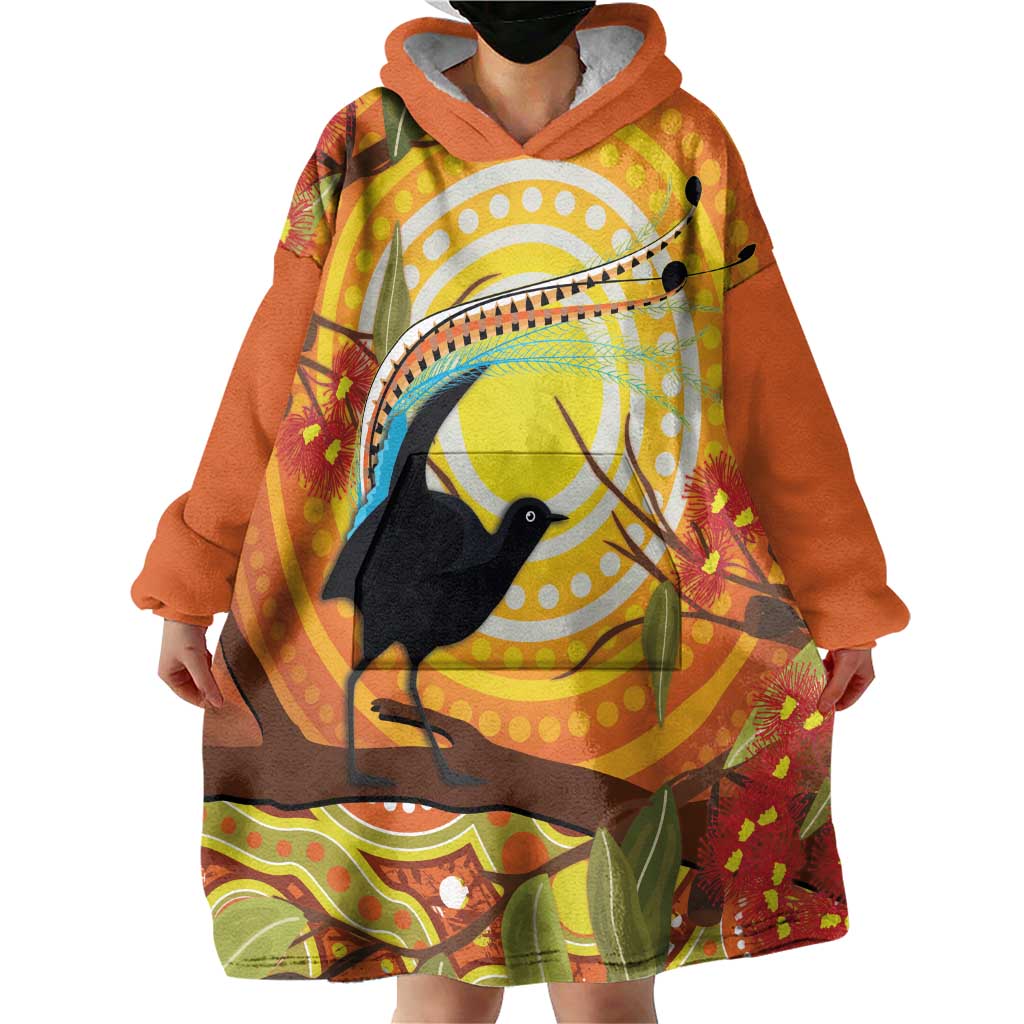 Australia Superb Lyrebird Wearable Blanket Hoodie Aboriginal Art - Vibe Hoodie Shop