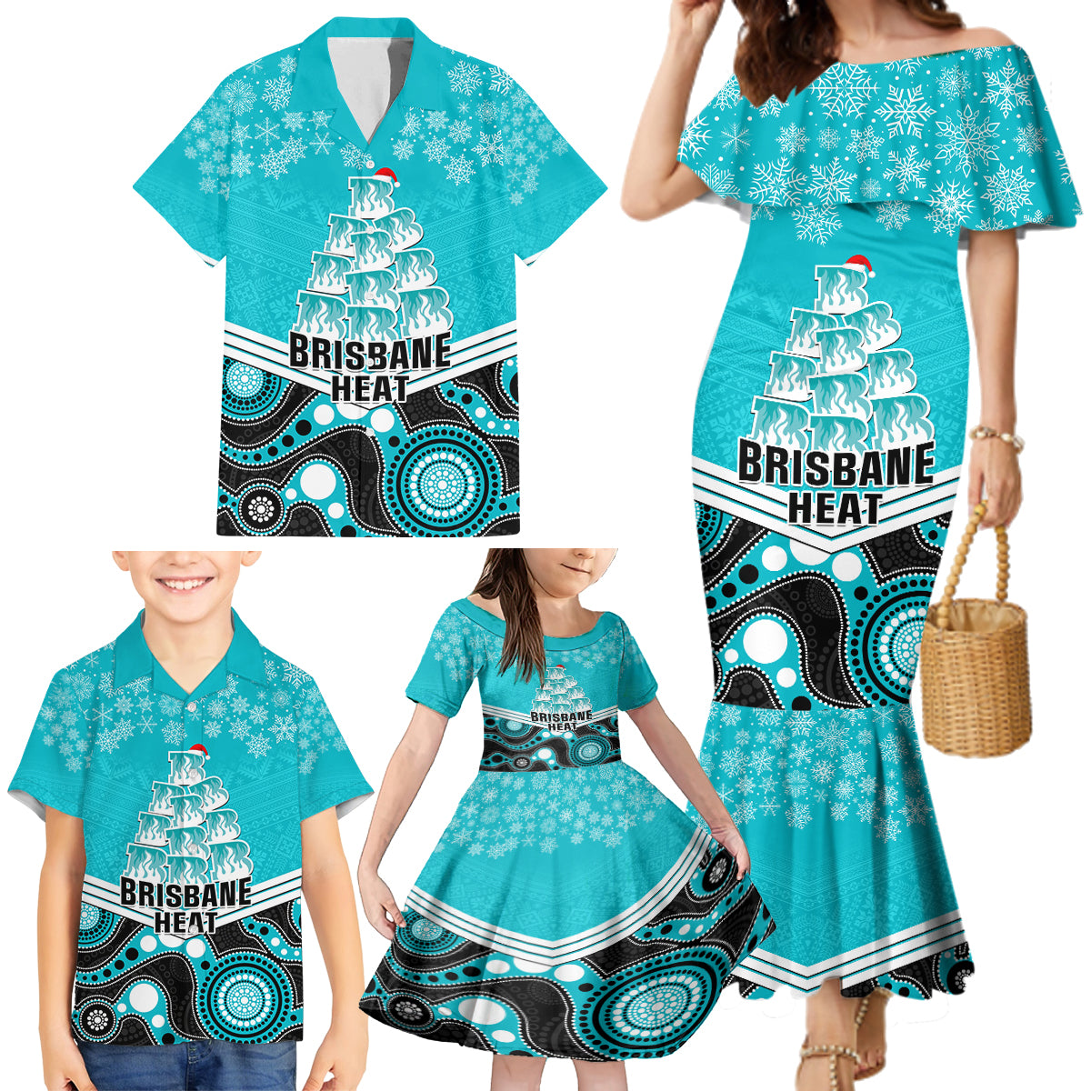 custom-brisbane-heat-cricket-christmas-family-matching-mermaid-dress-and-hawaiian-shirt-merry-xmas-2023-indigenous-art