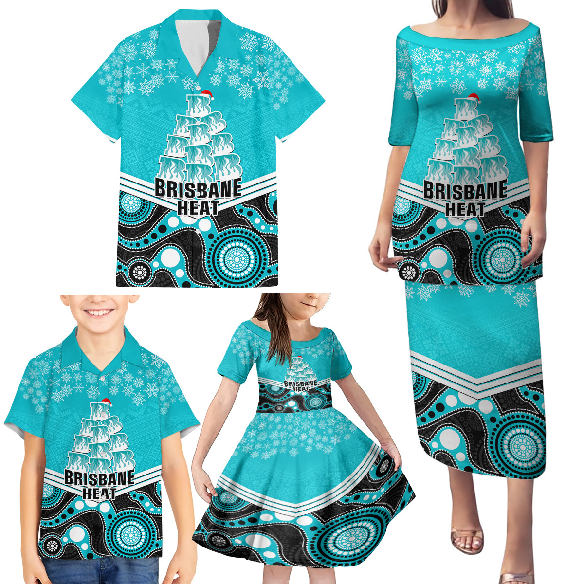 custom-brisbane-heat-cricket-christmas-family-matching-puletasi-dress-and-hawaiian-shirt-merry-xmas-2023-indigenous-art