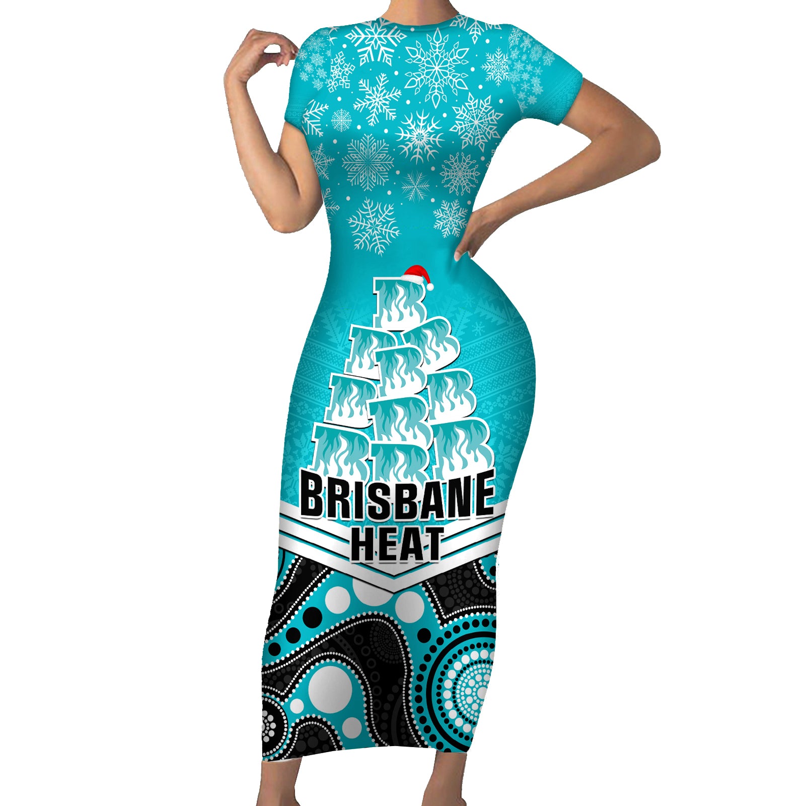 custom-brisbane-heat-cricket-christmas-family-matching-short-sleeve-bodycon-dress-and-hawaiian-shirt-merry-xmas-2023-indigenous-art