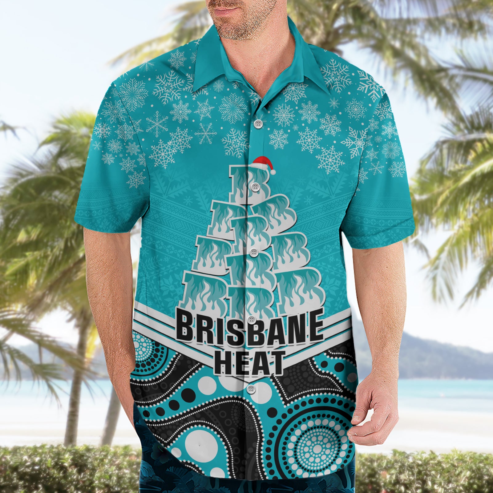 Custom Brisbane Heat Cricket Christmas Hawaiian Shirt Merry Xmas 2023 Indigenous Art - Vibe Hoodie Shop