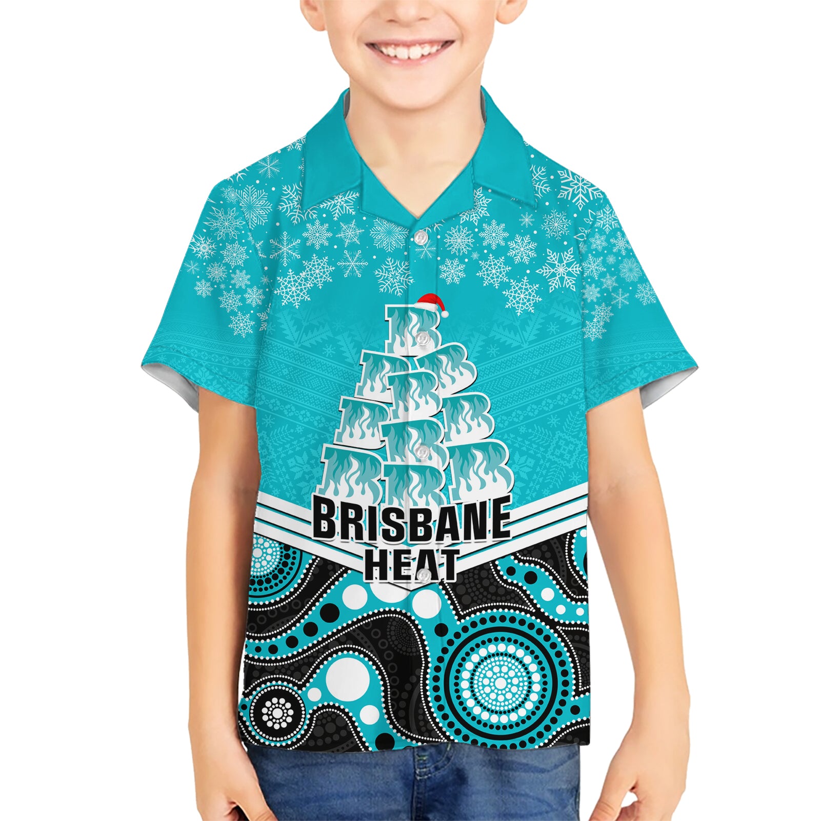 Custom Brisbane Heat Cricket Christmas Hawaiian Shirt Merry Xmas 2023 Indigenous Art - Vibe Hoodie Shop